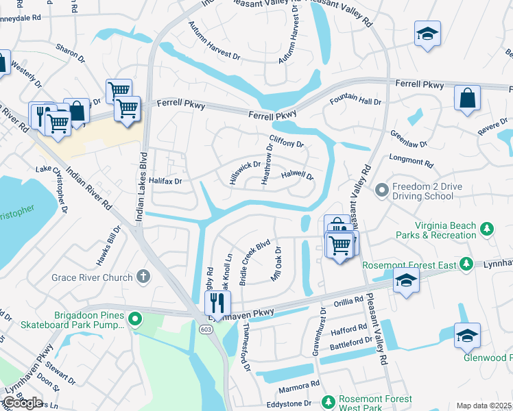 map of restaurants, bars, coffee shops, grocery stores, and more near 4824 Rugby Road in Virginia Beach