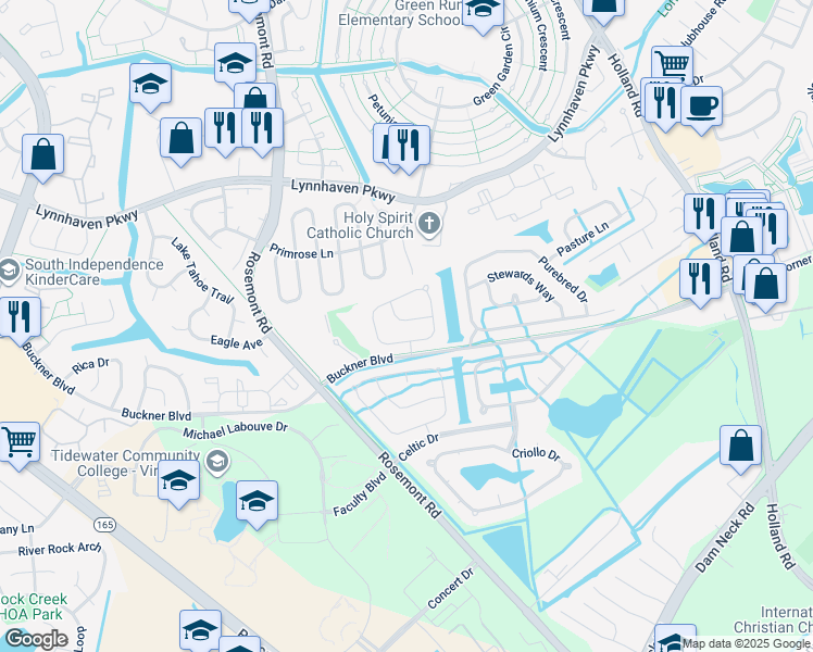 map of restaurants, bars, coffee shops, grocery stores, and more near 3521 Mare Lane in Virginia Beach