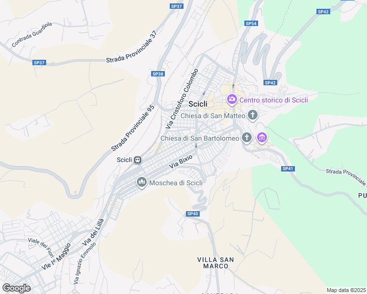 map of restaurants, bars, coffee shops, grocery stores, and more near Via Tommaso Campanella in Scicli