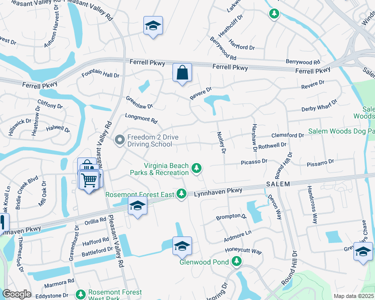 map of restaurants, bars, coffee shops, grocery stores, and more near 1608 Margin Court in Virginia Beach