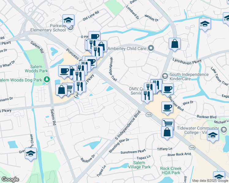 map of restaurants, bars, coffee shops, grocery stores, and more near 4167 Princess Anne Road in Virginia Beach