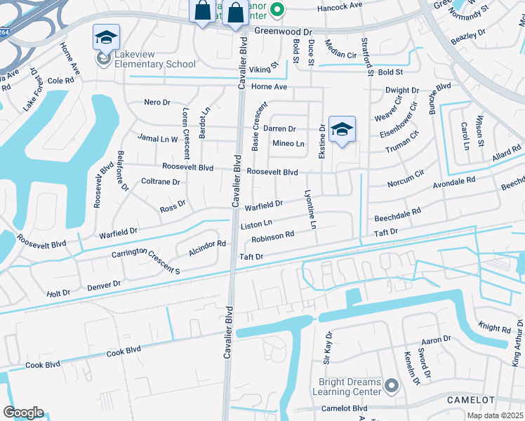 map of restaurants, bars, coffee shops, grocery stores, and more near 1007 Warfield Drive in Portsmouth