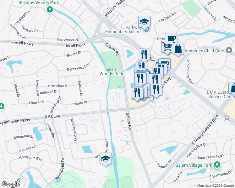 map of restaurants, bars, coffee shops, grocery stores, and more near 1508 Chateau Run in Virginia Beach