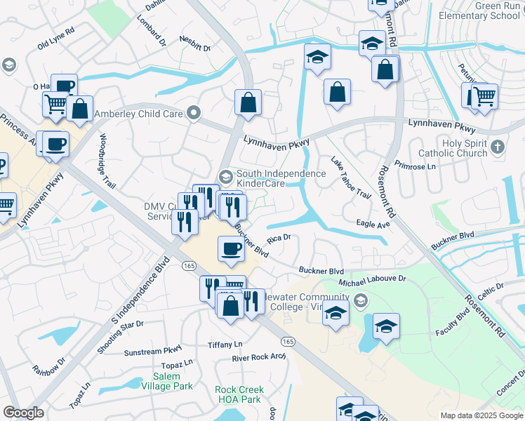 map of restaurants, bars, coffee shops, grocery stores, and more near 3907 Buchanan Drive in Virginia Beach