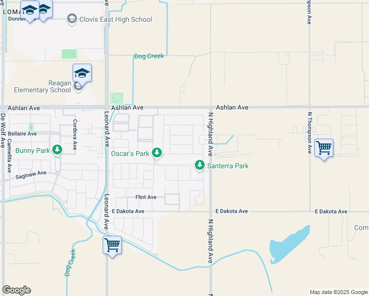 map of restaurants, bars, coffee shops, grocery stores, and more near 4113 Sussex Avenue in Clovis