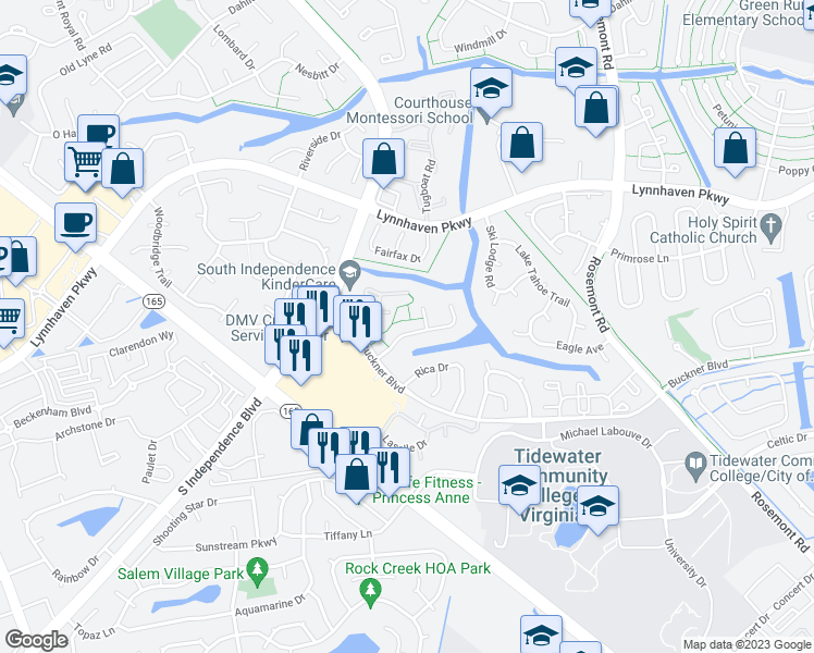 map of restaurants, bars, coffee shops, grocery stores, and more near 3904 Buchanan Drive in Virginia Beach