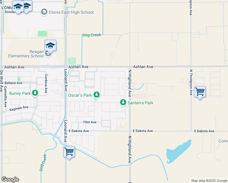 map of restaurants, bars, coffee shops, grocery stores, and more near 4113 Sussex Avenue in Clovis