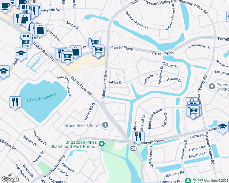 map of restaurants, bars, coffee shops, grocery stores, and more near 1611 Jameson Drive in Virginia Beach
