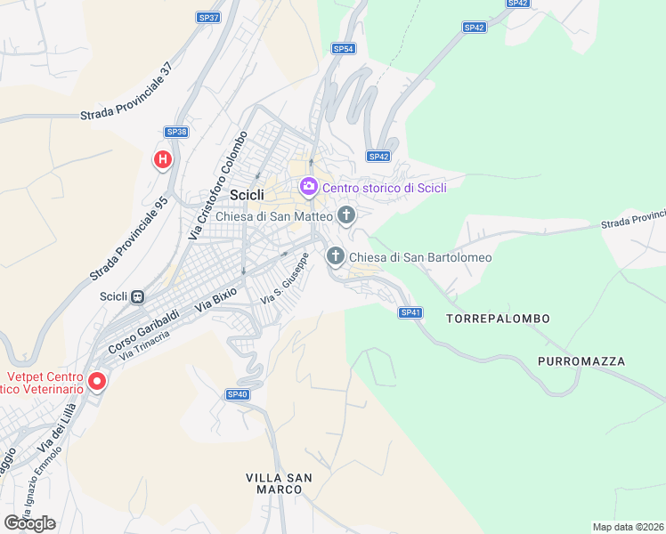 map of restaurants, bars, coffee shops, grocery stores, and more near 31 Via Guadagna in Scicli