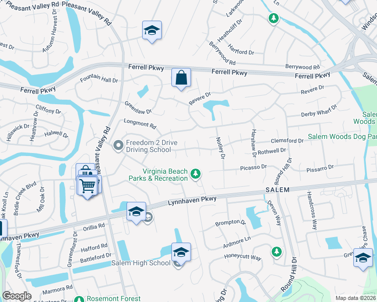 map of restaurants, bars, coffee shops, grocery stores, and more near 4641 Boxford Road in Virginia Beach