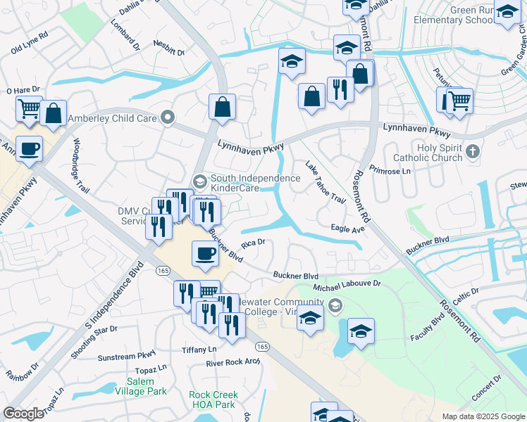 map of restaurants, bars, coffee shops, grocery stores, and more near 3849 Buchanan Drive in Virginia Beach