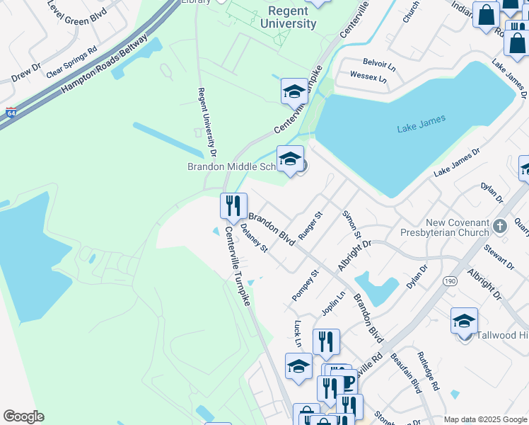 map of restaurants, bars, coffee shops, grocery stores, and more near 1704 Bivens Street in Virginia Beach