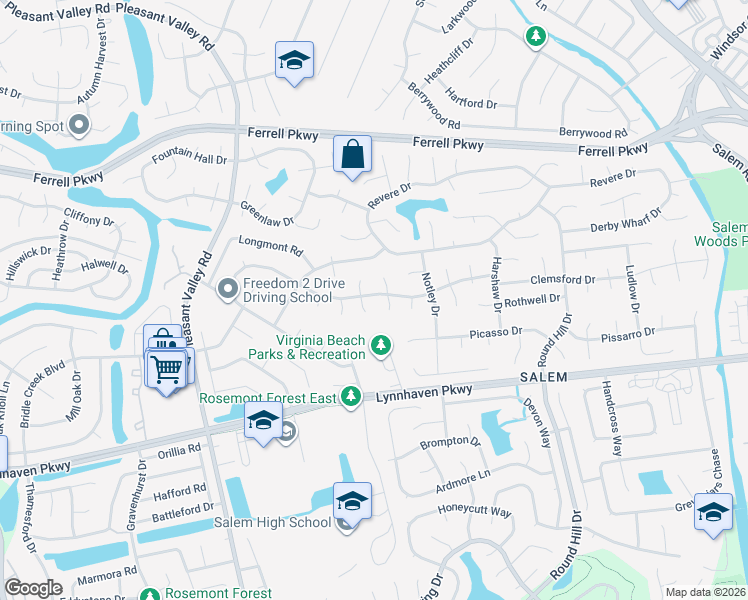 map of restaurants, bars, coffee shops, grocery stores, and more near 4637 Boxford Road in Virginia Beach