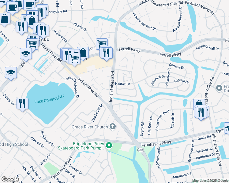 map of restaurants, bars, coffee shops, grocery stores, and more near 1642 Jameson Drive in Virginia Beach