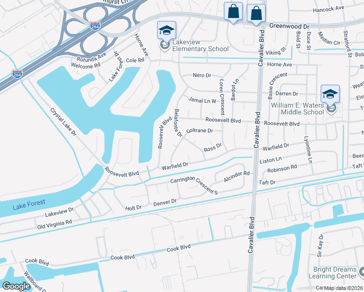 map of restaurants, bars, coffee shops, grocery stores, and more near 1 Warfield Court in Portsmouth