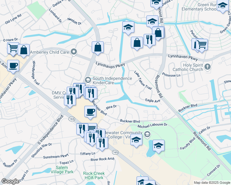 map of restaurants, bars, coffee shops, grocery stores, and more near 3849 Buchanan Drive in Virginia Beach