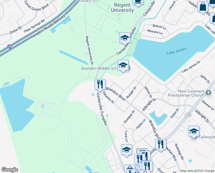 map of restaurants, bars, coffee shops, grocery stores, and more near 5726 Brandon Boulevard in Virginia Beach