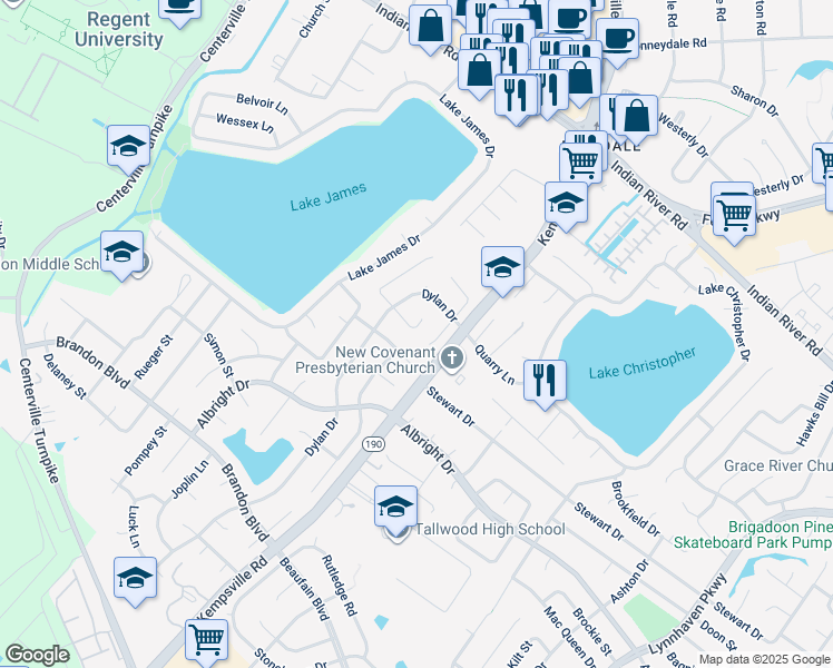 map of restaurants, bars, coffee shops, grocery stores, and more near 5617 Wheatsheaf Court in Virginia Beach