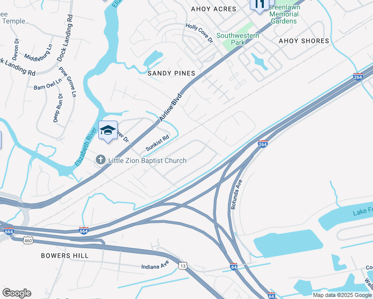 map of restaurants, bars, coffee shops, grocery stores, and more near 4032 Cedar Grove Crescent in Chesapeake