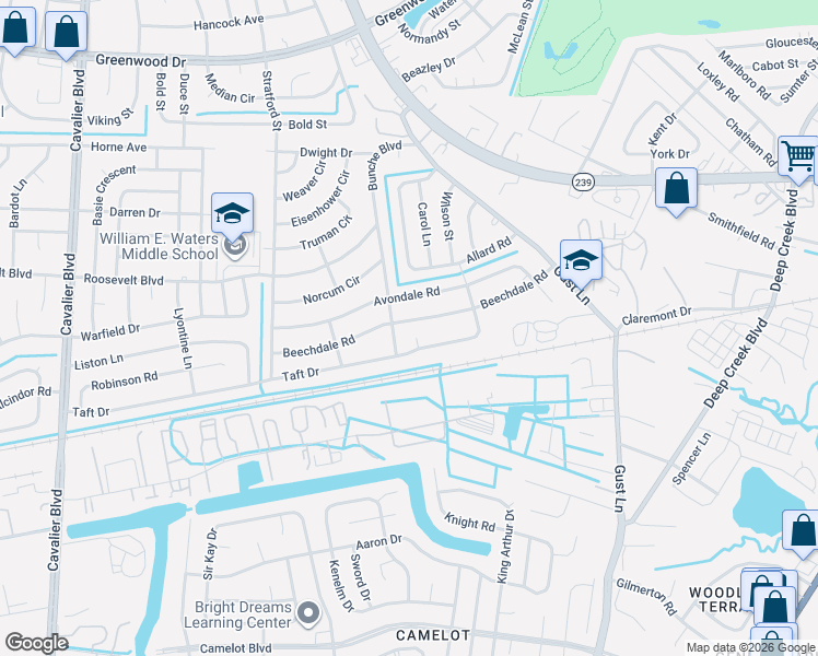 map of restaurants, bars, coffee shops, grocery stores, and more near 317 Avondale Road in Portsmouth
