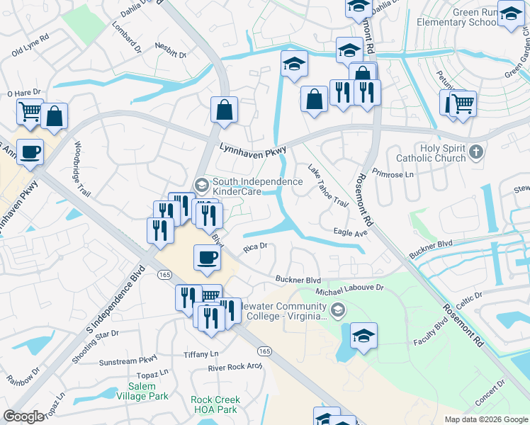 map of restaurants, bars, coffee shops, grocery stores, and more near 3820 Buchanan Drive in Virginia Beach