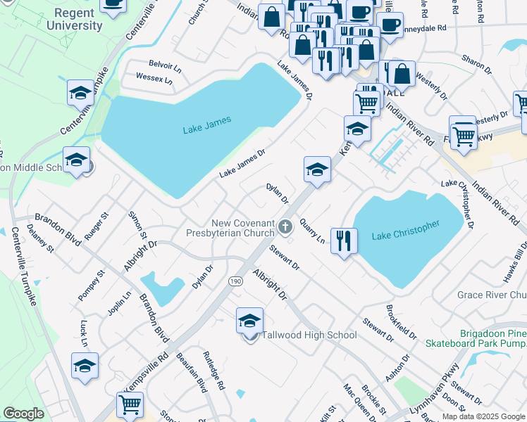 map of restaurants, bars, coffee shops, grocery stores, and more near 5617 Wheatsheaf Court in Virginia Beach