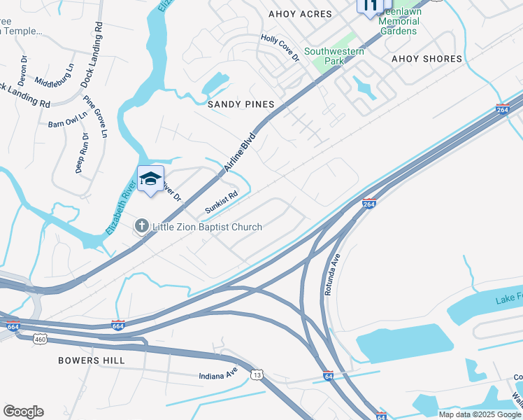 map of restaurants, bars, coffee shops, grocery stores, and more near 4032 Cedar Grove Crescent in Chesapeake