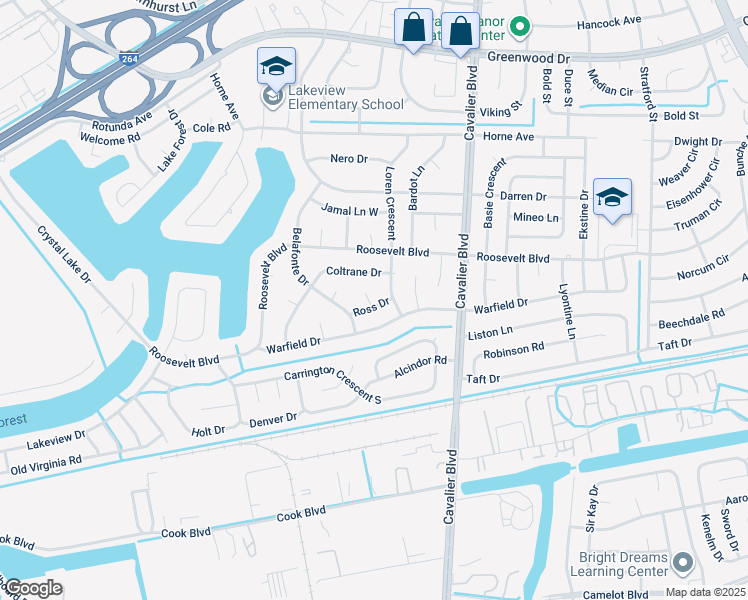map of restaurants, bars, coffee shops, grocery stores, and more near 1204 Ross Dr in Portsmouth