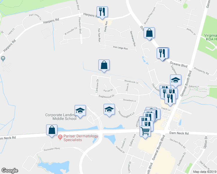 map of restaurants, bars, coffee shops, grocery stores, and more near in Virginia Beach