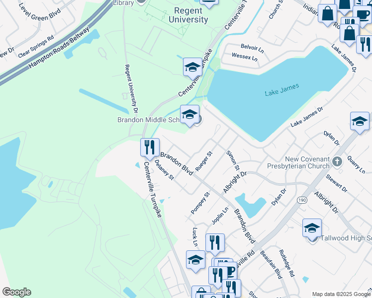 map of restaurants, bars, coffee shops, grocery stores, and more near 1700 Pope Street in Virginia Beach