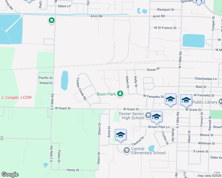 map of restaurants, bars, coffee shops, grocery stores, and more near 103 Lillian Avenue in Dexter