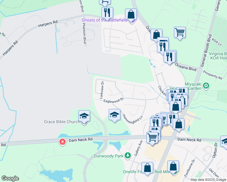 map of restaurants, bars, coffee shops, grocery stores, and more near in Virginia Beach