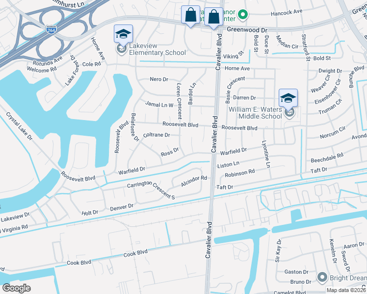 map of restaurants, bars, coffee shops, grocery stores, and more near 1609 Loren Crescent in Portsmouth