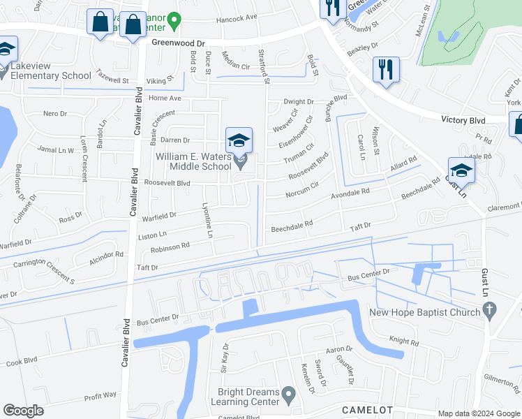 map of restaurants, bars, coffee shops, grocery stores, and more near 301 Stratford Street in Portsmouth