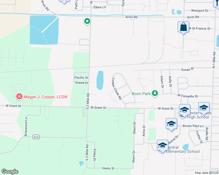 map of restaurants, bars, coffee shops, grocery stores, and more near 10 Timber Creek Road in Dexter