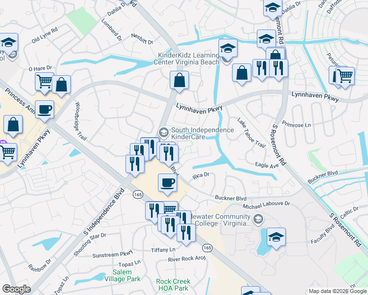 map of restaurants, bars, coffee shops, grocery stores, and more near 3501 Dublin Court in Virginia Beach