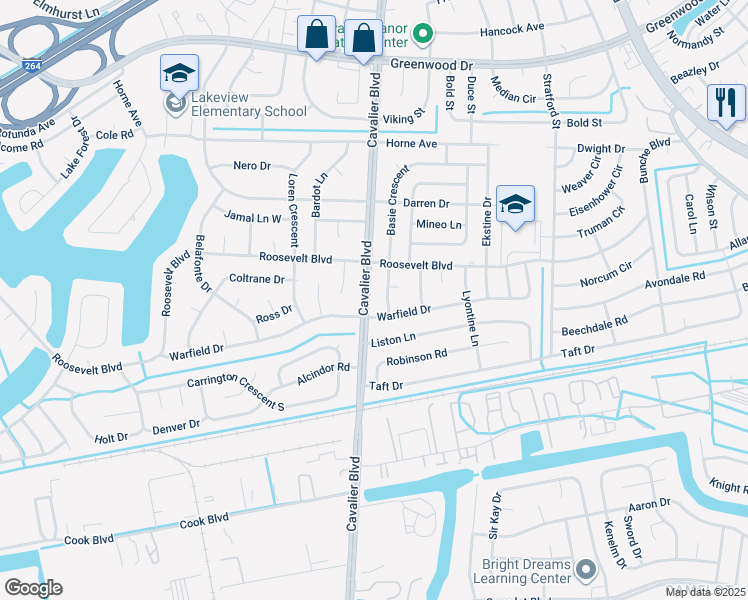 map of restaurants, bars, coffee shops, grocery stores, and more near 1611 Cavalier Boulevard in Portsmouth