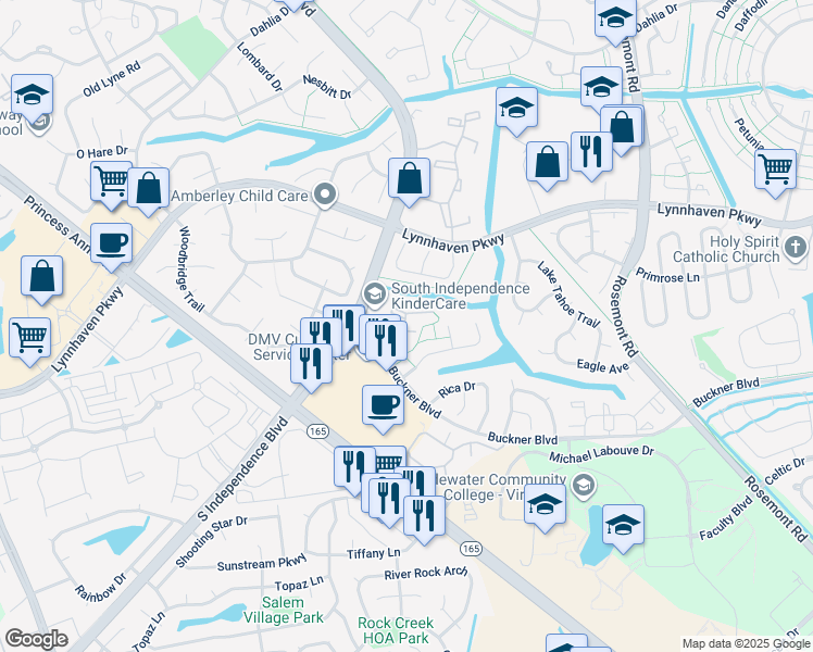 map of restaurants, bars, coffee shops, grocery stores, and more near 3506 Markham Court in Virginia Beach