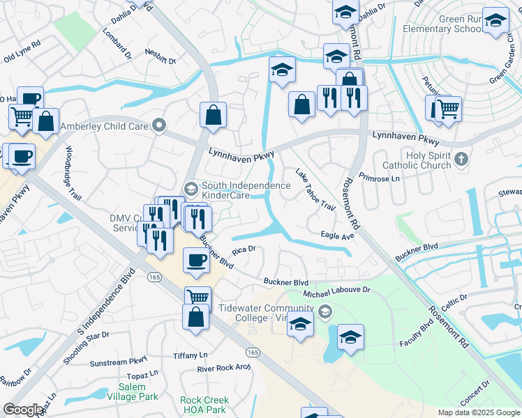 map of restaurants, bars, coffee shops, grocery stores, and more near 3811 Buchanan Drive in Virginia Beach