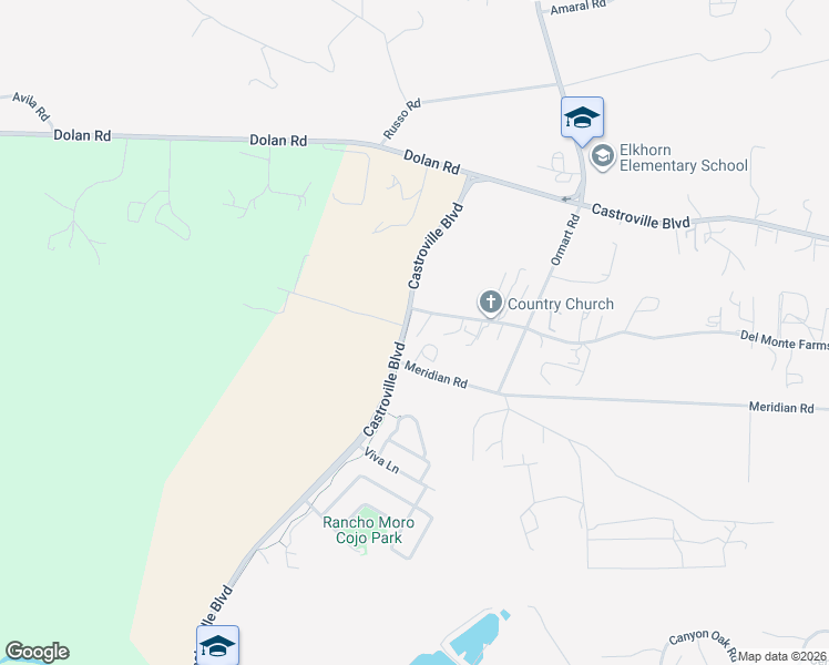 map of restaurants, bars, coffee shops, grocery stores, and more near 14338 Del Monte Farms Road in Castroville