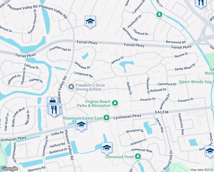 map of restaurants, bars, coffee shops, grocery stores, and more near 1513 Gedney Court in Virginia Beach