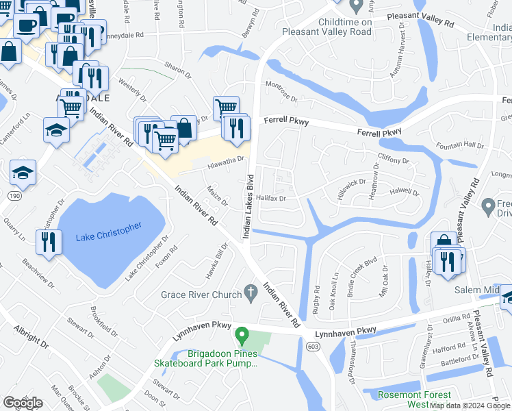 map of restaurants, bars, coffee shops, grocery stores, and more near 1658 Jameson Drive in Virginia Beach