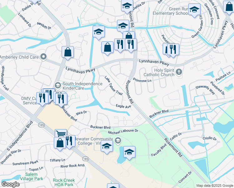 map of restaurants, bars, coffee shops, grocery stores, and more near 3748 Lake Tahoe Trail in Virginia Beach