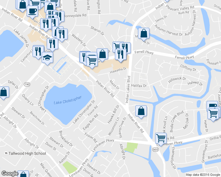 map of restaurants, bars, coffee shops, grocery stores, and more near 1737 Willow Creek Court in Virginia Beach