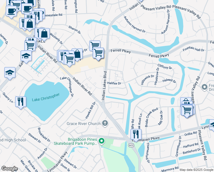 map of restaurants, bars, coffee shops, grocery stores, and more near 1660 Jameson Drive in Virginia Beach