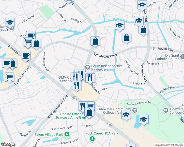 map of restaurants, bars, coffee shops, grocery stores, and more near 3517 Lankford Court in Virginia Beach