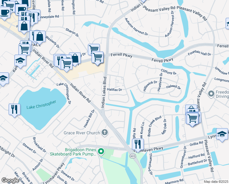map of restaurants, bars, coffee shops, grocery stores, and more near 5232 Johnstown Lane in Virginia Beach