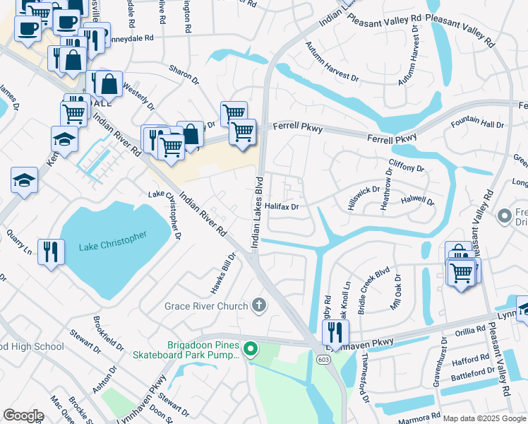 map of restaurants, bars, coffee shops, grocery stores, and more near 1662 Jameson Drive in Virginia Beach