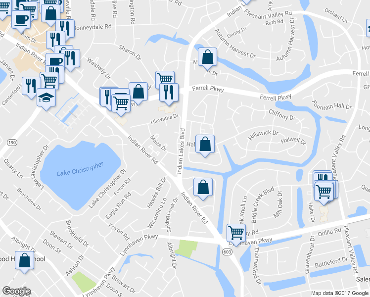 map of restaurants, bars, coffee shops, grocery stores, and more near 1664 Jameson Drive in Virginia Beach