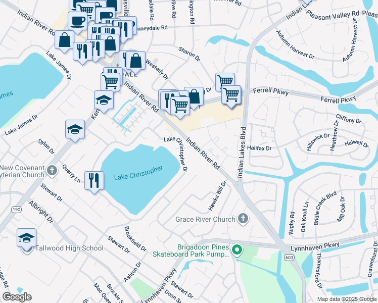map of restaurants, bars, coffee shops, grocery stores, and more near 5105 Coastview Court in Virginia Beach